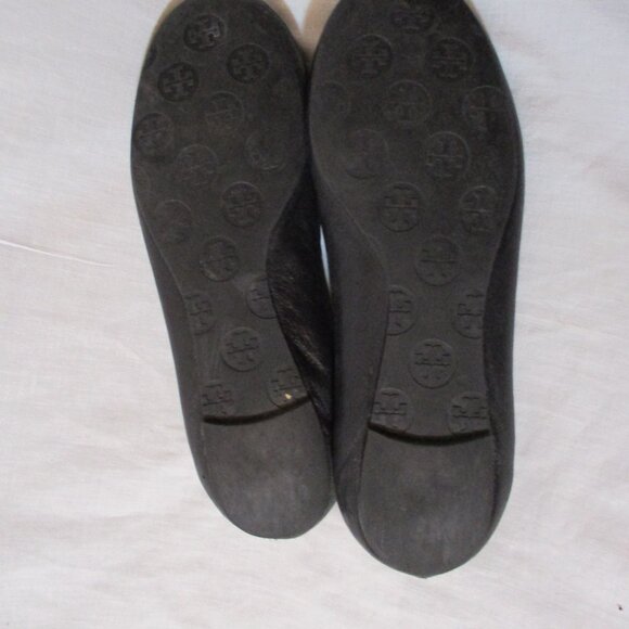 Womens TORY BURCH REVA Leather Ballet Flats Slip On Shoes 7.5 BLACK Signature - Picture 7 of 8